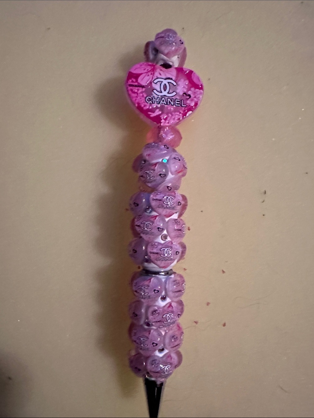 Handmade Pink Heart Beaded Hair Stick